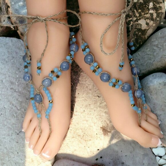 NEW Blue Agate Gemstone Barefoot Sandals - Picture 4 of 5